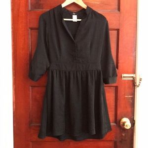 Black mandarin-collar Aqua crinkle pleated dress